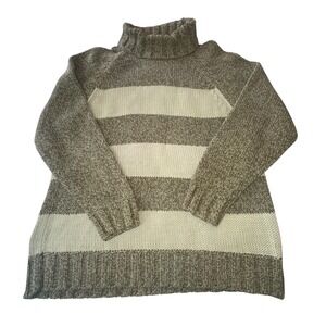 Liz Claiborne Lizwear Jeans Striped Turtleneck Sweater Taupe Cream size ‎ Large